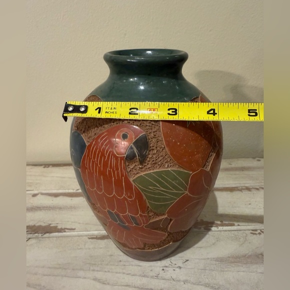 Central America Pottery Vase with Relief Carving of Parrot, Butterfly and Leaves - Picture 8 of 8